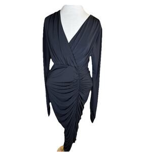 BCBG Maxazaria Black Rouging Dress Women's Size Large Long Sleeve V Neck Stretch